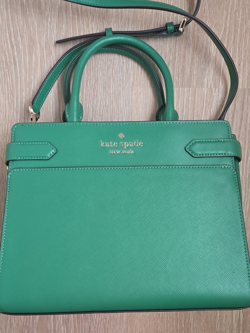 kate spade Green Structured Leather Satchel with Gold Logo